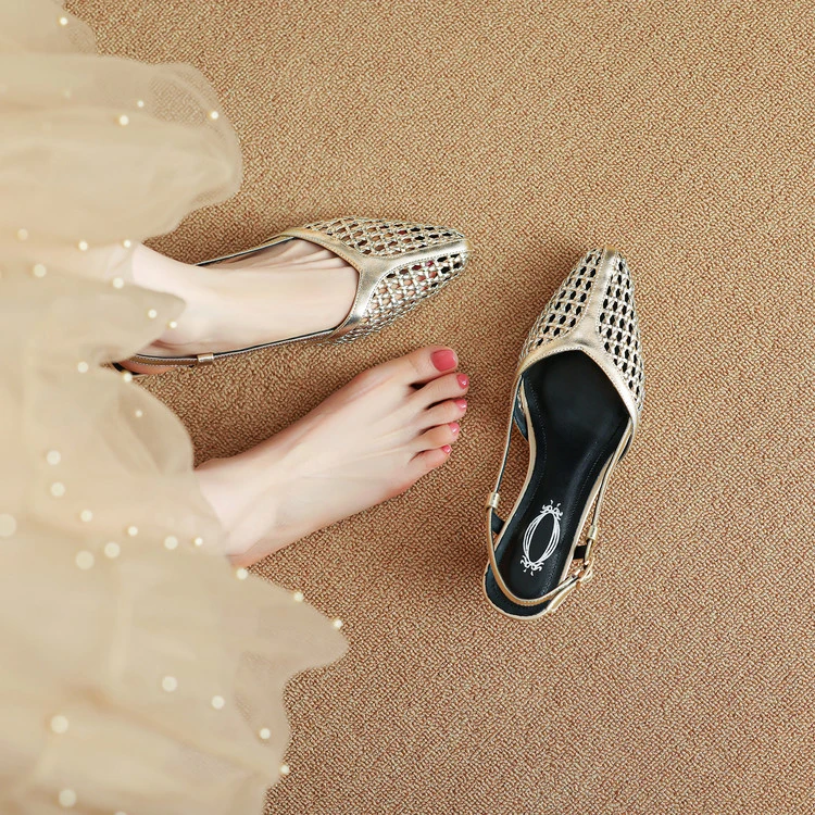 时装凉鞋夏季韩版细跟4.5CM编织纯色洞洞鞋女款2025新款