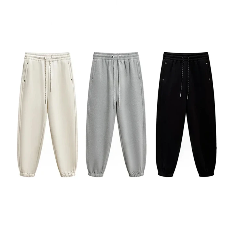韩系加厚奥粒绒保暖束脚卫裤女秋冬2025新款松紧腰抽绳宽松休闲裤