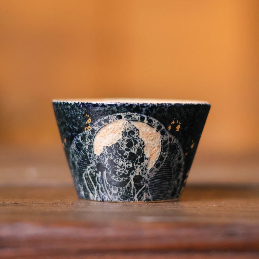 小黑手工拓片百搭复古实用个性手工黄财神叠口杯（Q6874）