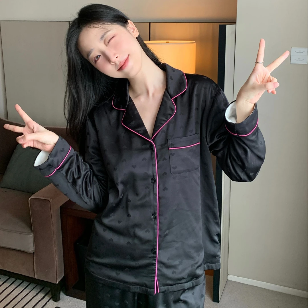 【爱心提花加绒】轻奢小众设计套装网红宽松睡衣春秋季长袖长裤