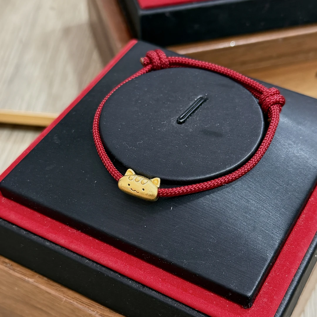 足银手链 原创红绳-金色法棍小猫咪红绳手链可爱百搭闺蜜礼物