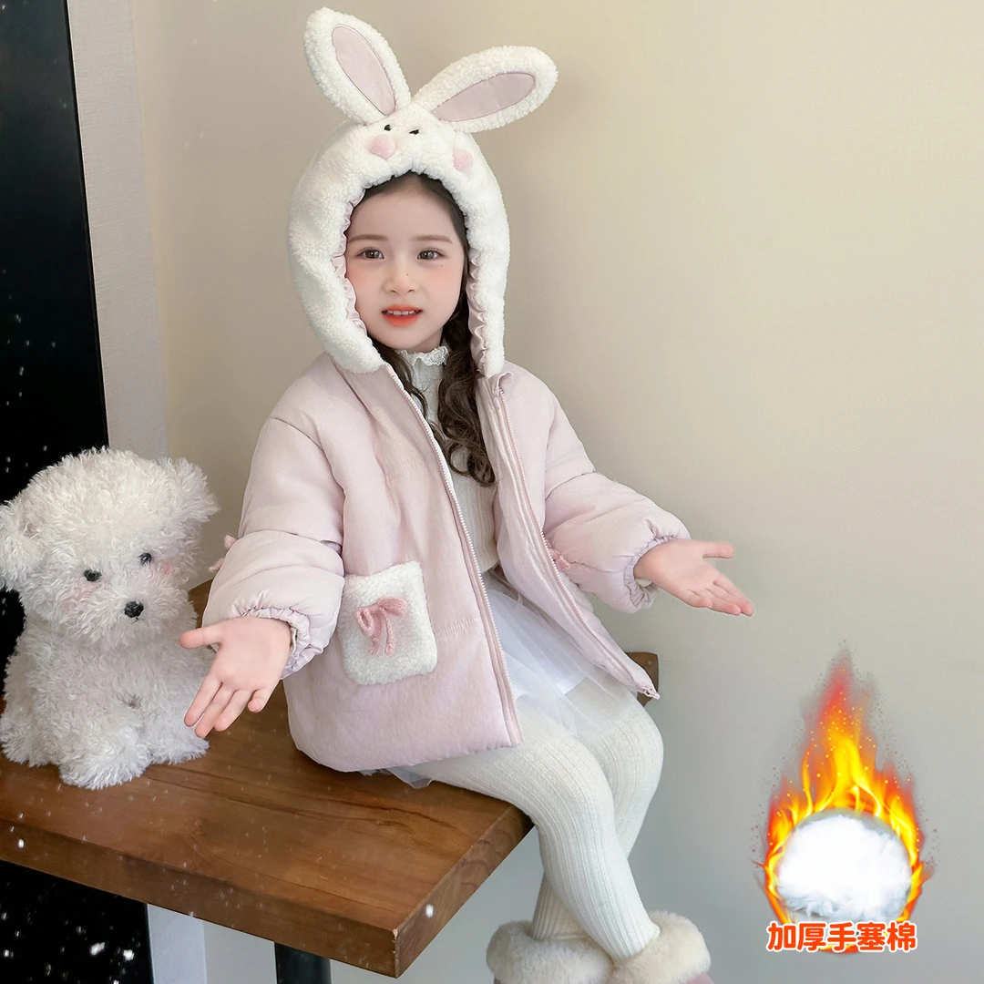 女童冬装加厚连帽棉服2025新款可爱卡通保暖外套洋气棉衣女宝棉袄