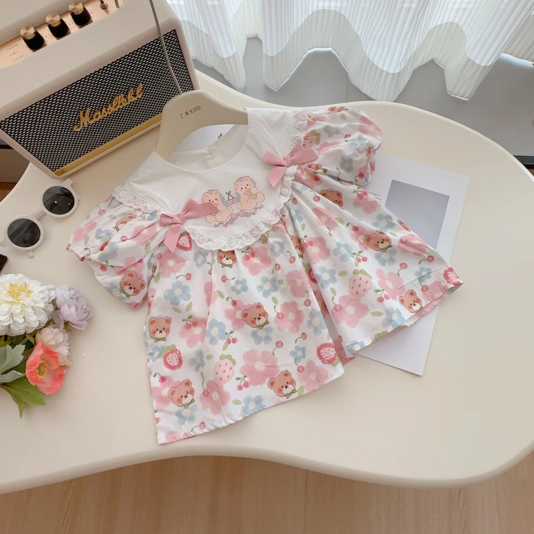 2025夏满印小熊泡泡袖上衣女童娃娃衫G-12501