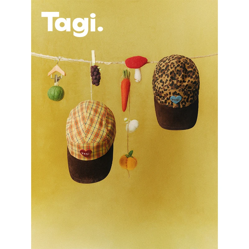 09/22Tagi.想象爱心棒球帽柑橘豹纹灯芯绒拼接鸭舌帽休闲刺绣帽子
