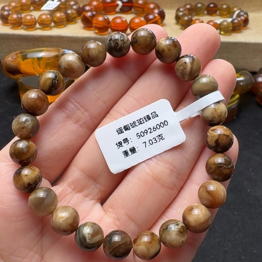 琥珀未镶嵌珠宝奇石8.2mm猪油白蜡单圈