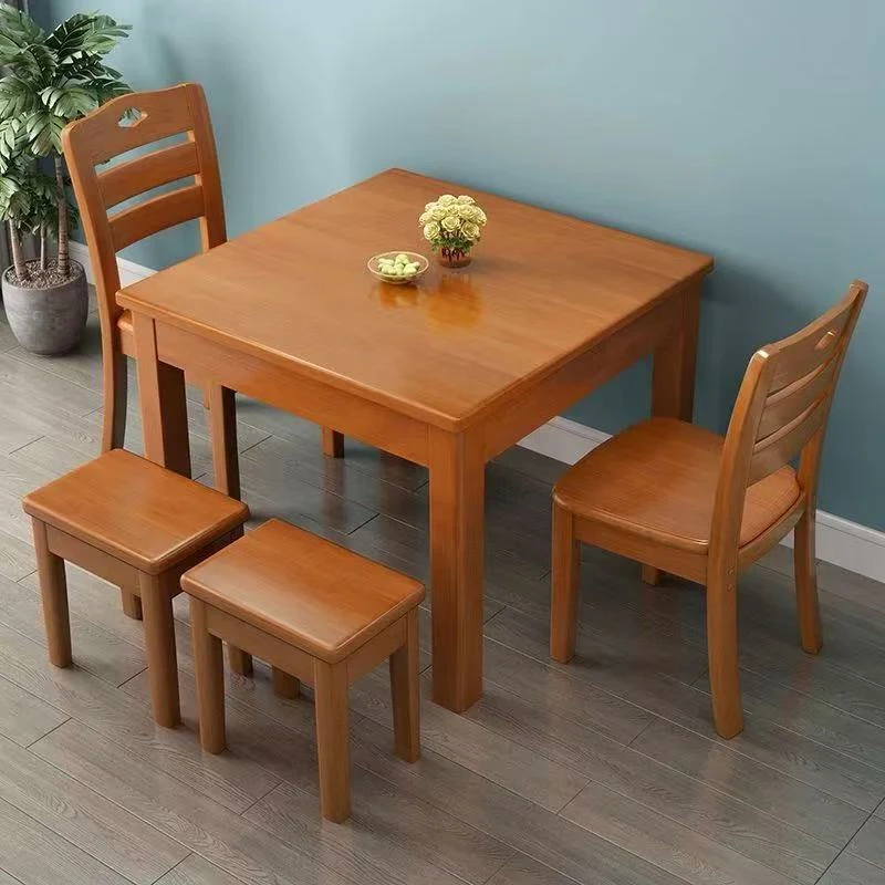 餐桌小户型实木桌子家用4-6人桌椅八仙桌老式正方形套装简易中式