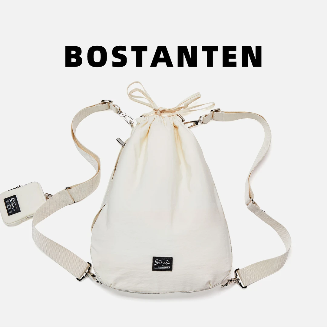 波斯丹顿2024抽绳束口双肩包斜挎女大学生通勤羽毛球包上课包韩版