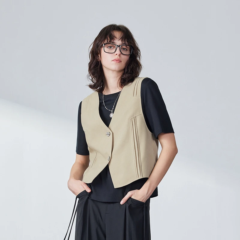 MSLAN【商场同款】春季新款复古塔克坎肩马甲外套女MGAW080