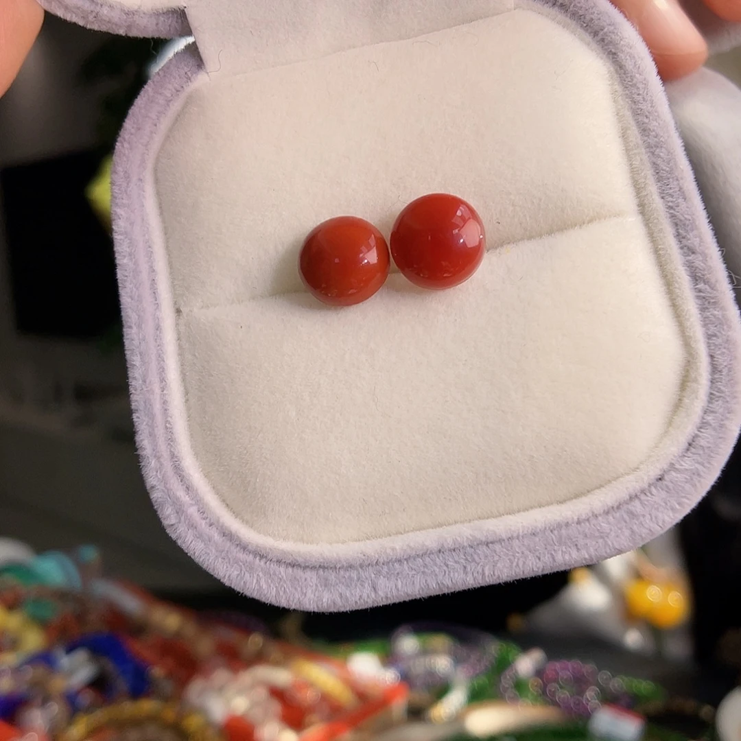 南红玛瑙18K金镶嵌耳饰