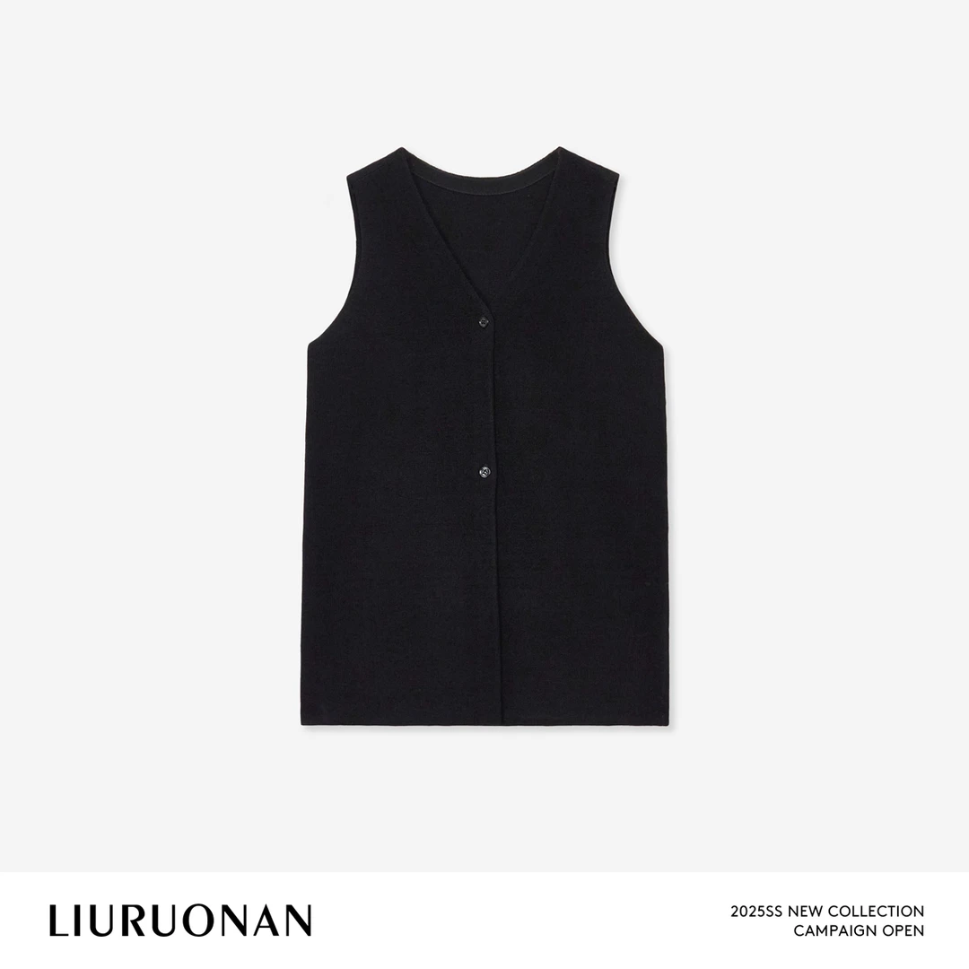 LIURUONAN 25SS【伊力特毛织马甲】纯色极简V领无袖夏季薄款上衣女