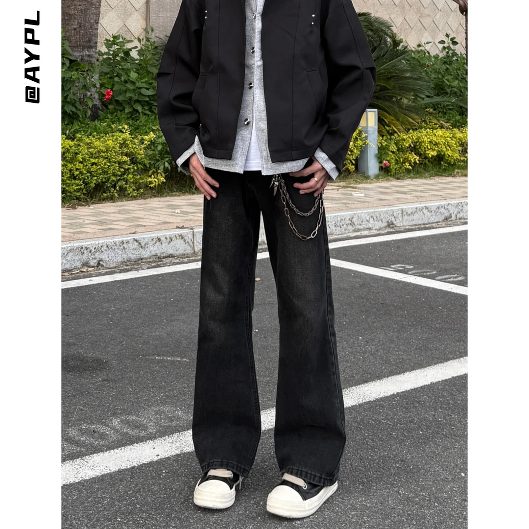 巴家bootcut黑色水洗直筒微喇牛仔裤美式复古百搭休闲显腿长裤子