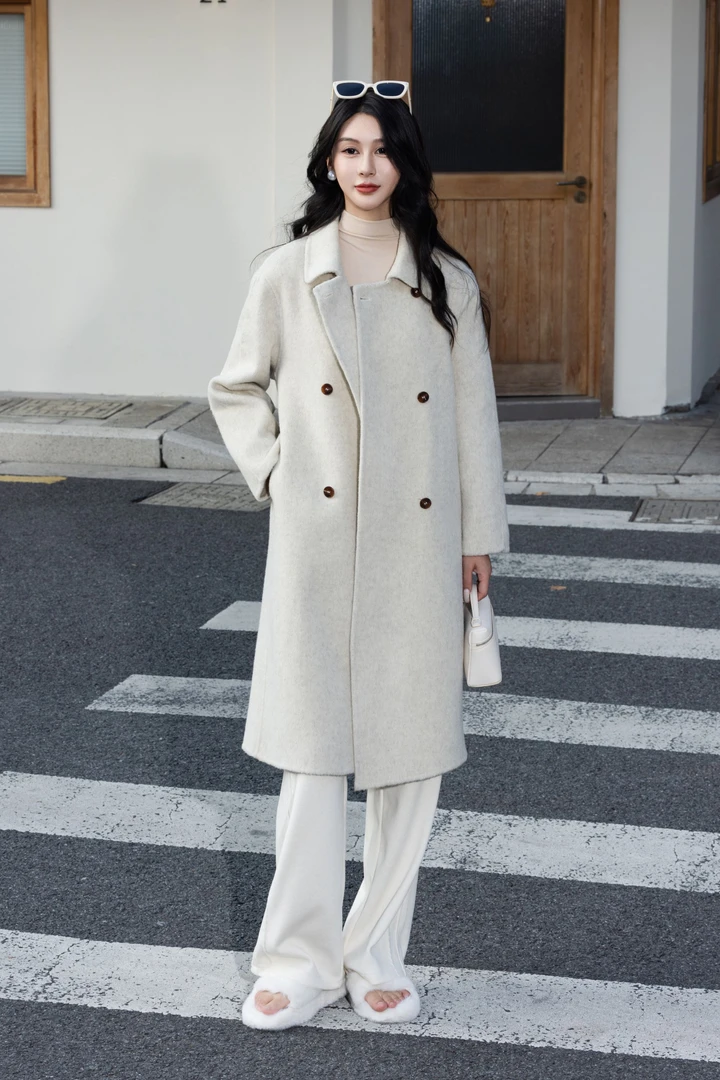 2025气质时尚大翻领秋冬长款大衣双面外套韩版羊毛大衣