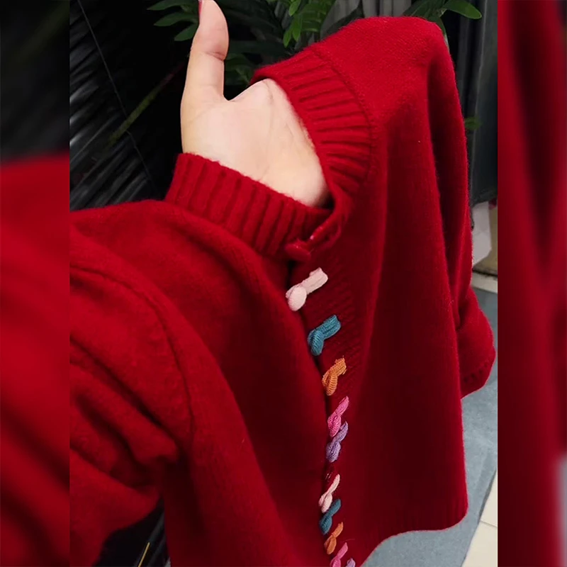 法式复古时尚圆领针织开衫秋冬新款大码胖MM加厚休闲百搭显瘦毛衣