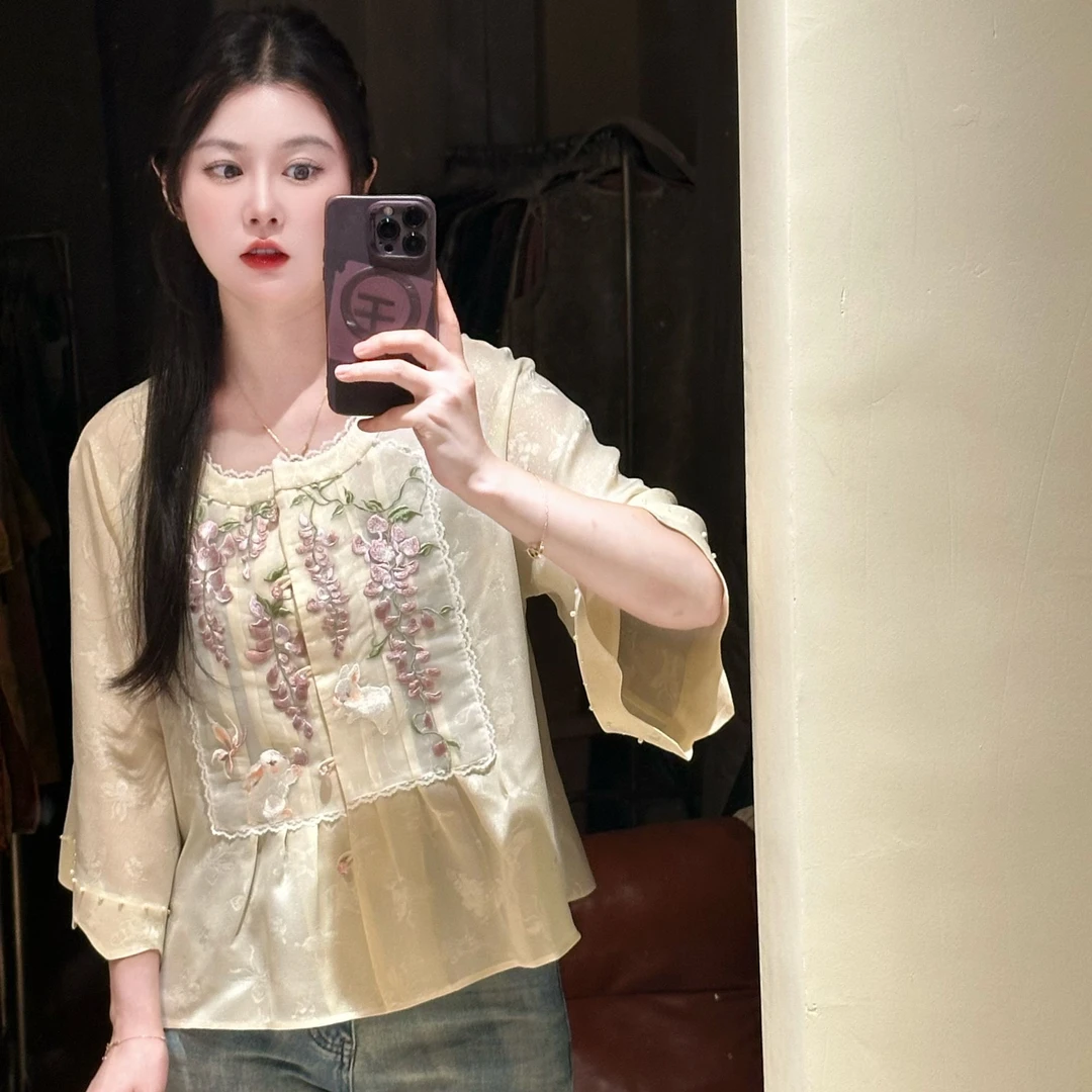 (苏绣四经绞罗小兔子)100桑蚕丝国风你中式设计师款开衫外套