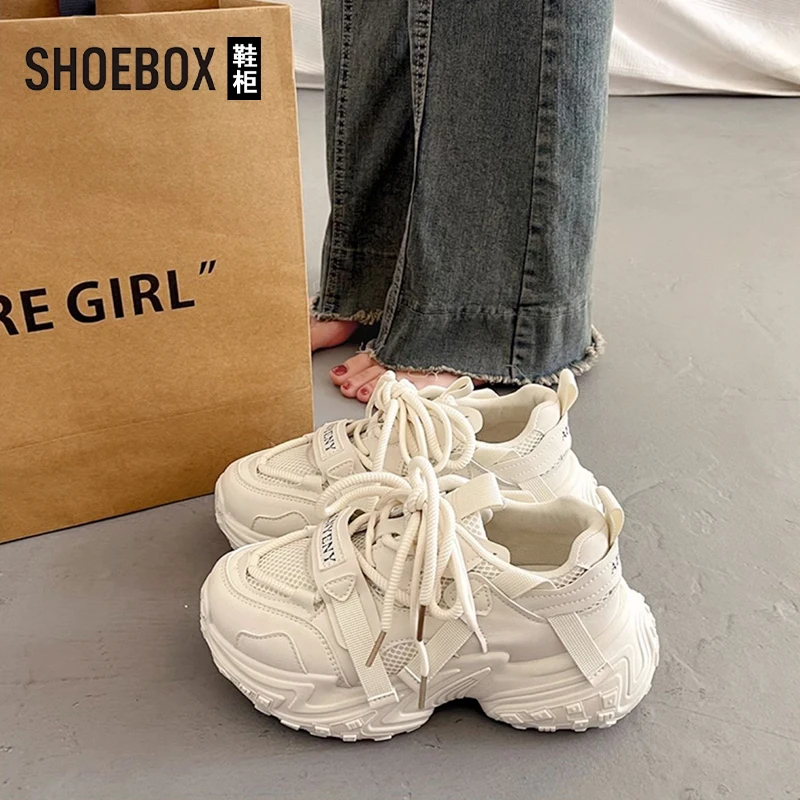 SHOEBOX鞋柜厚底老爹鞋女鞋炸街显脚小2025新款爆款增高运动鞋