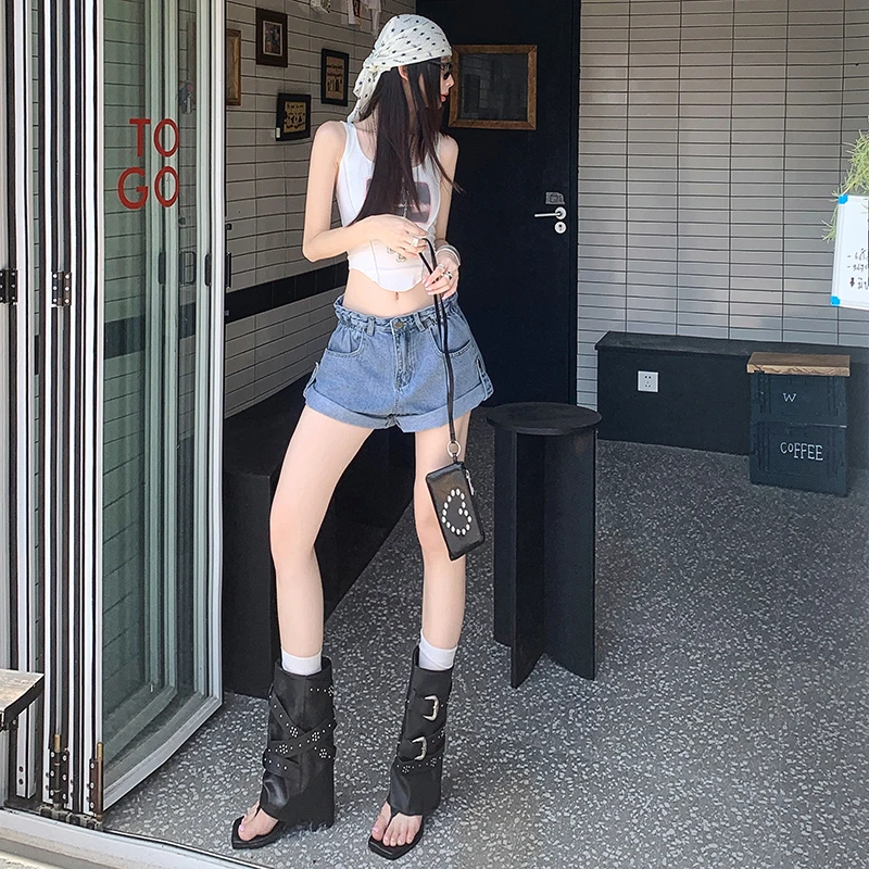 25th ootd! ｜ 港风卷边牛仔裤高腰宽松直筒显瘦短裤春夏热裤