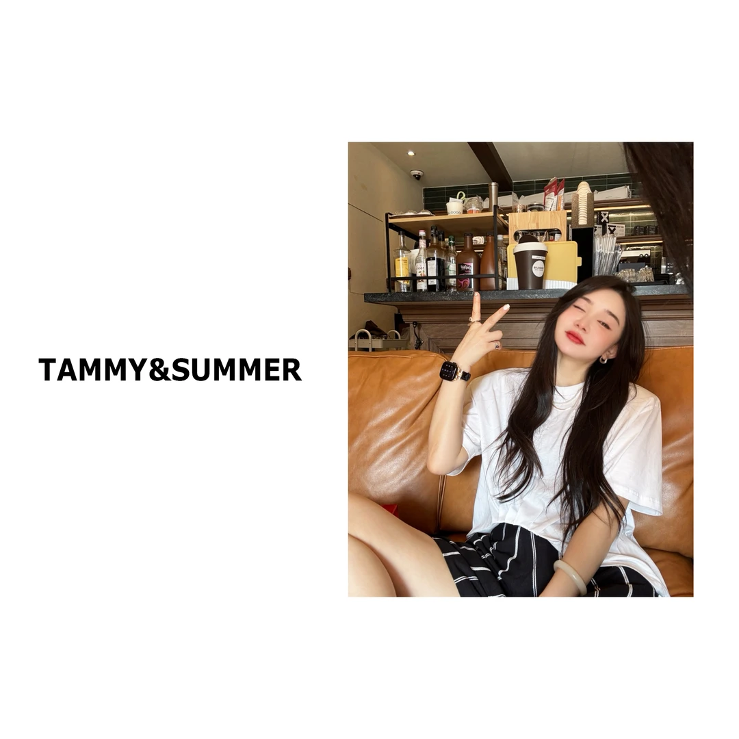 【Tammy&Summer】夏季简约白色休闲百搭宽松卷边设计短袖T恤254308