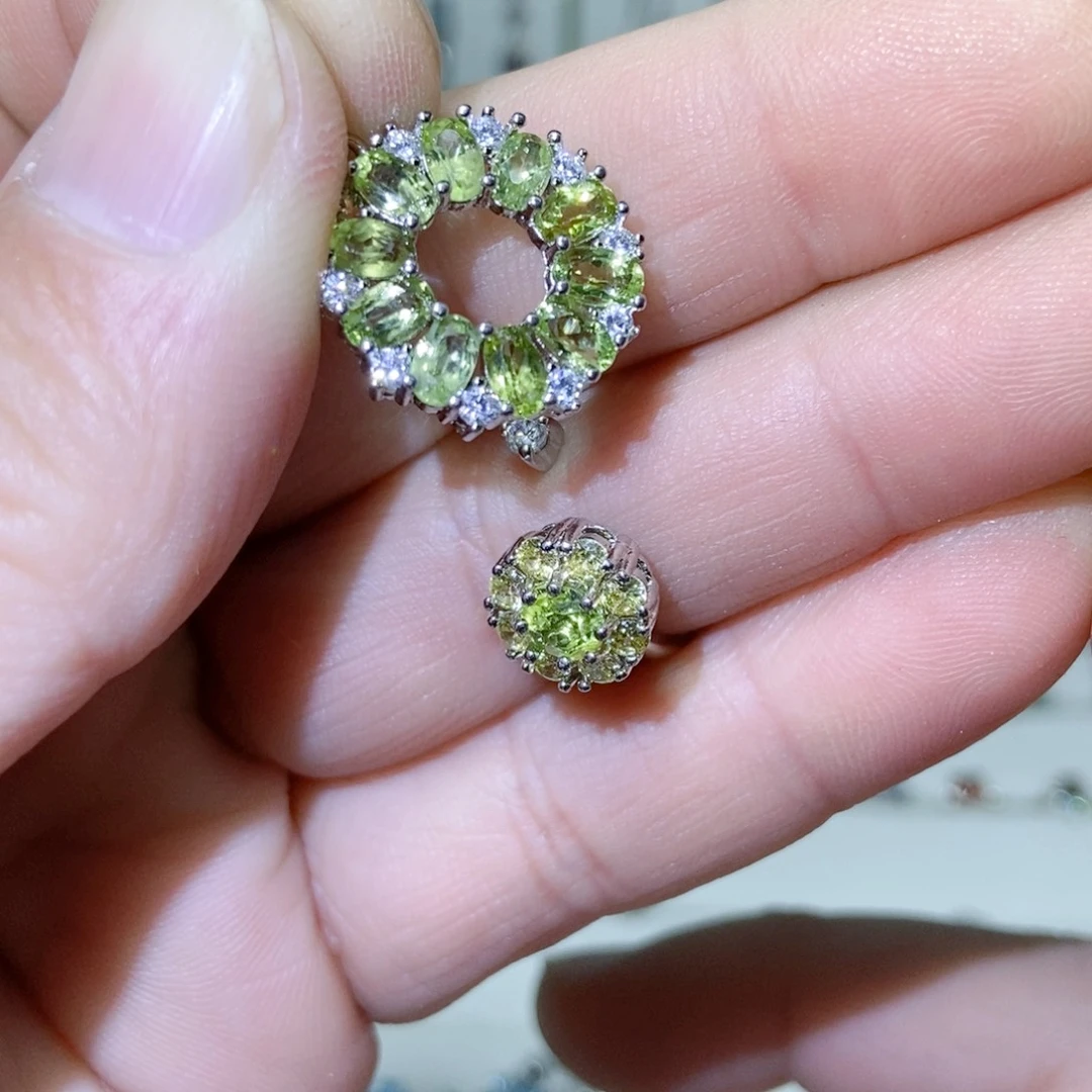 绿水晶戒指银S925镶嵌木*心