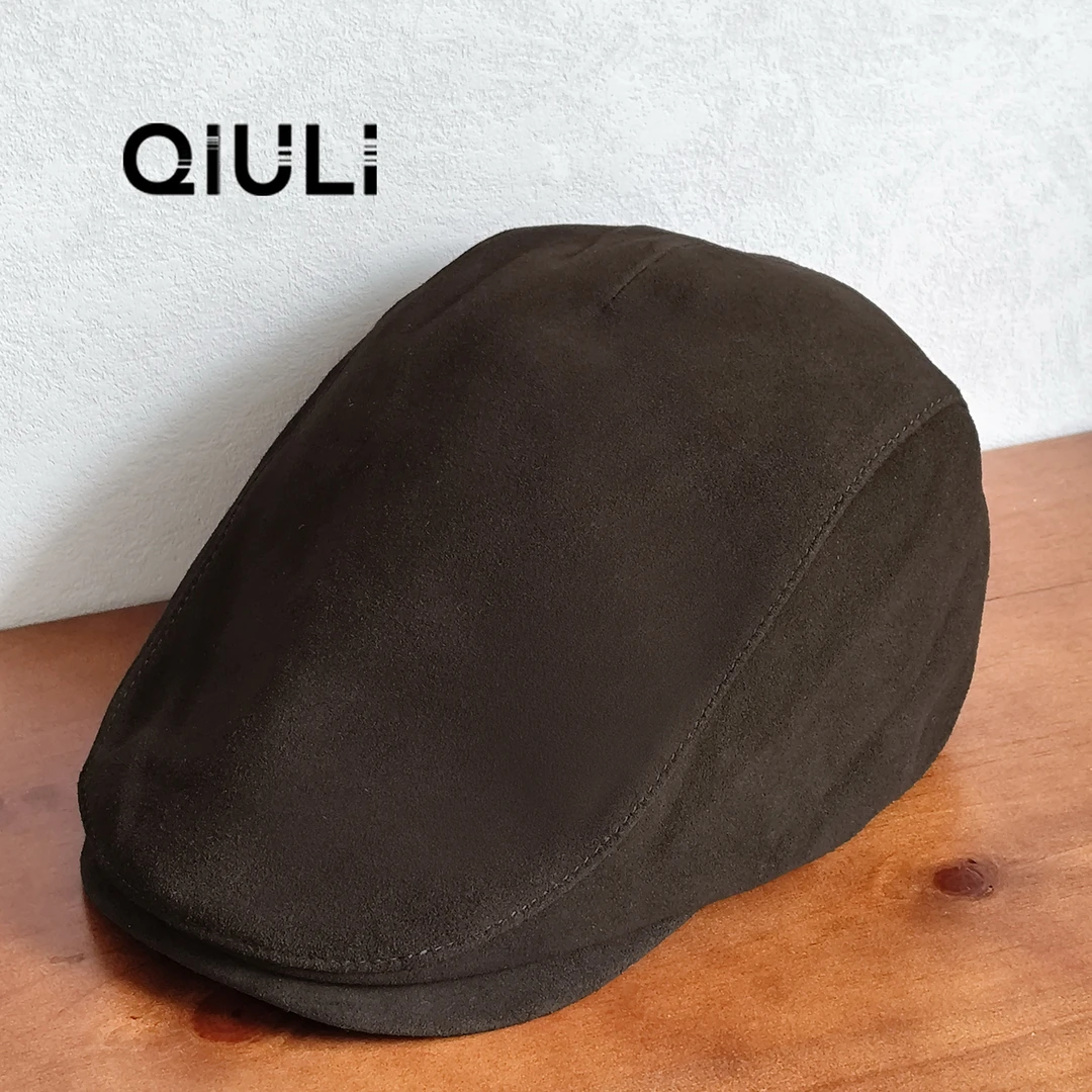 QIU LI · 老钱风羊猄皮鸭舌帽 前进帽 大头围帽子 冬季帽 1d2079