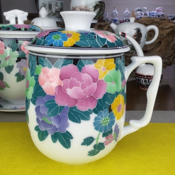 杯办公杯手绘釉下彩