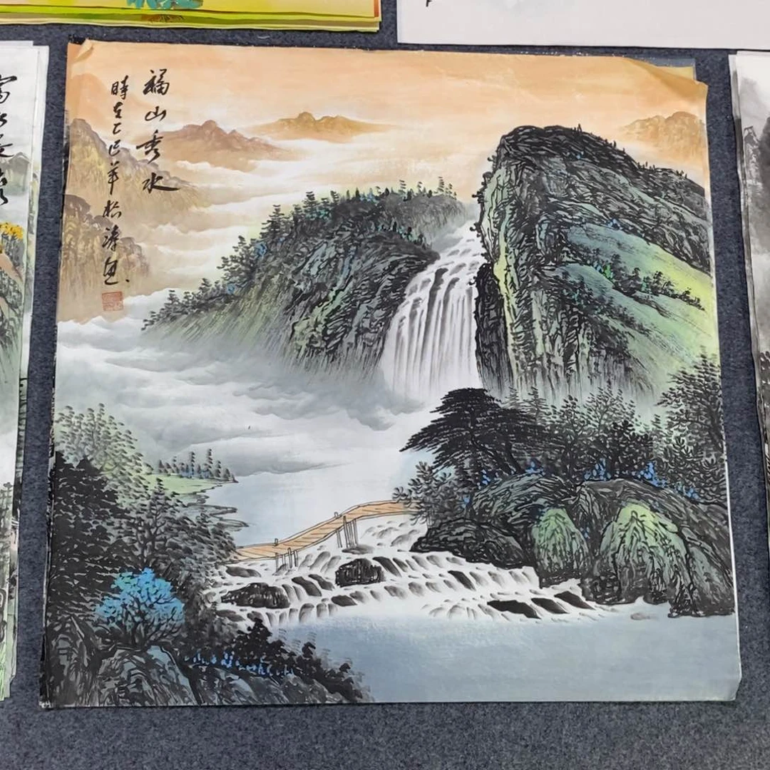 国画尺寸68✖️68斗方山水纯手绘画