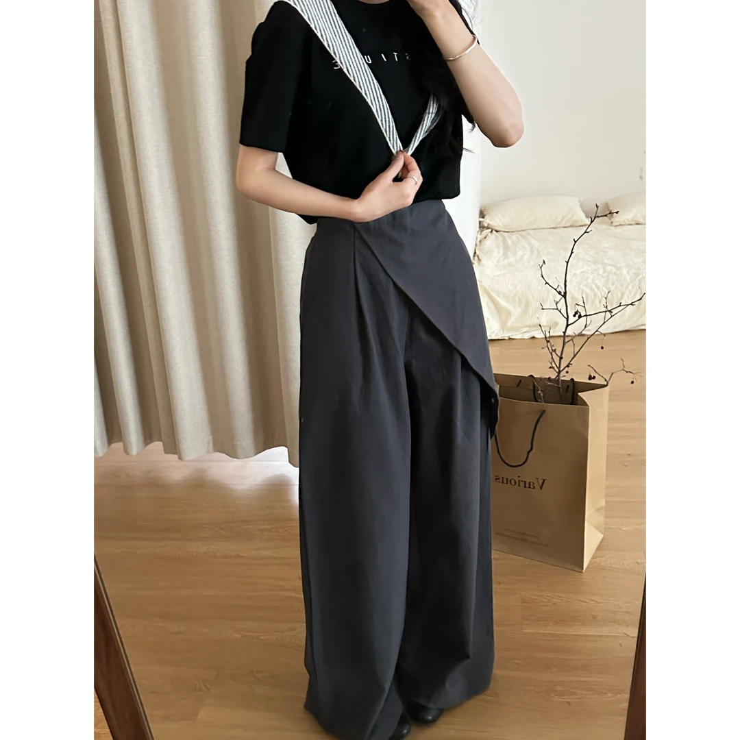 66019#设计感一粒扣减龄百搭棉感直筒裤