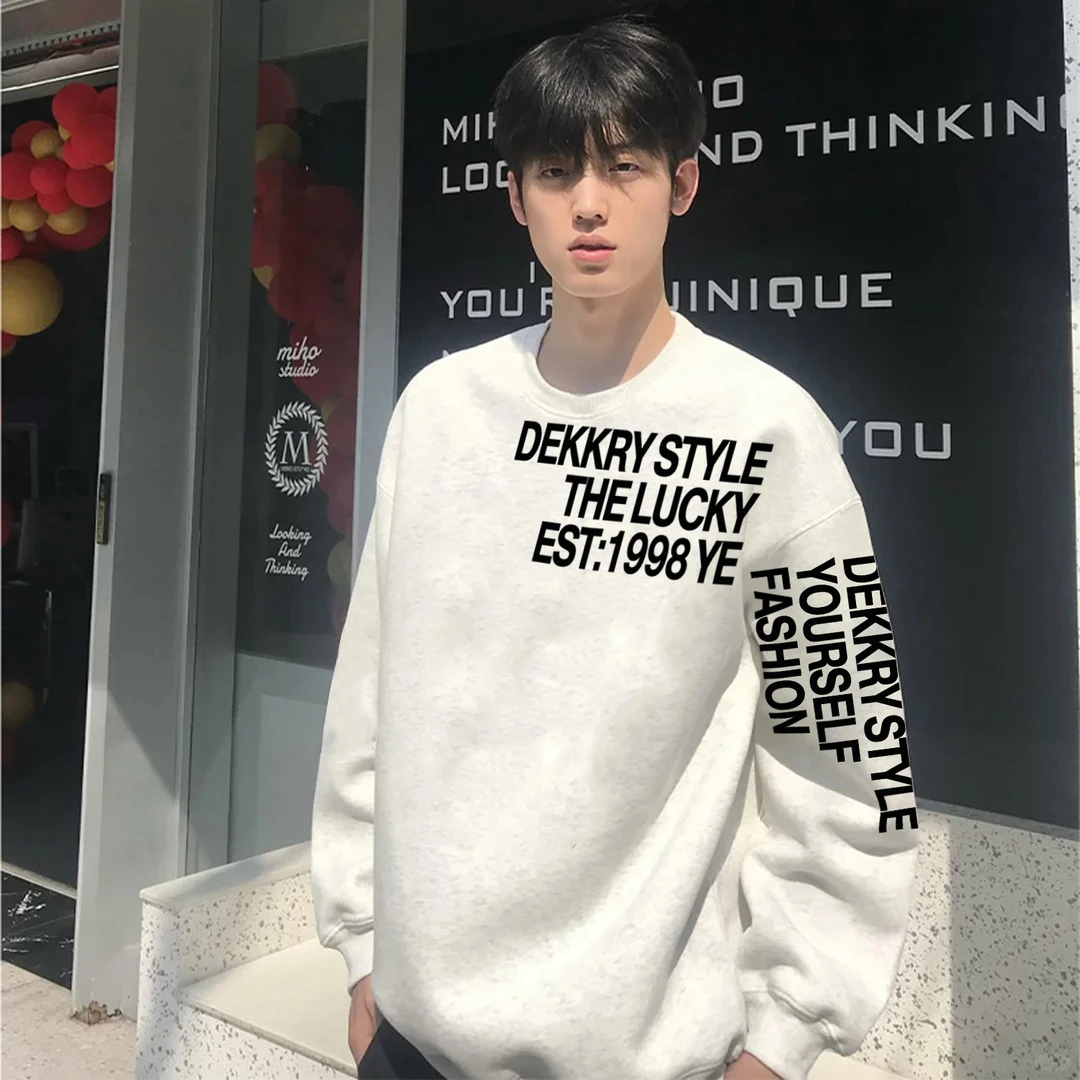 美式复古圆领卫衣男女秋冬ins潮牌三行字母设计感宽松圆领上衣潮