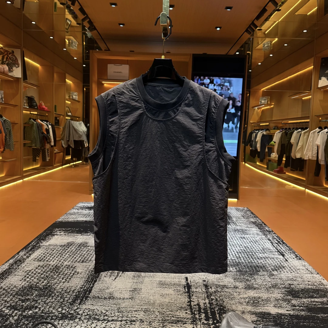 「S5208」简约时尚百搭假俩件圆领宽松背心设计感潮流INST恤上衣