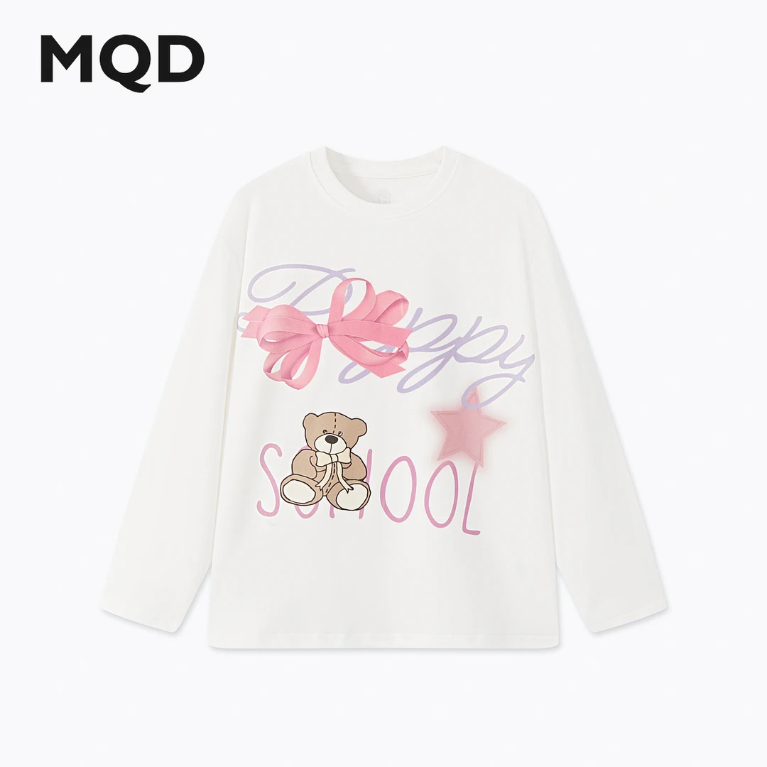 MQD女童25秋新款宽松字母卡通长袖街潮柔软亲肤T恤打底6653W0307
