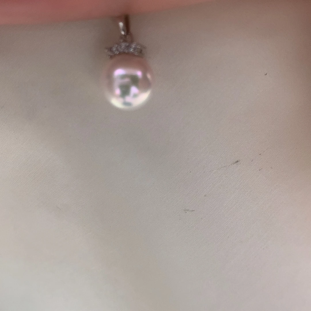 海水珍珠银S925镶嵌吊坠(赠链)8-8.5mm ak睫毛