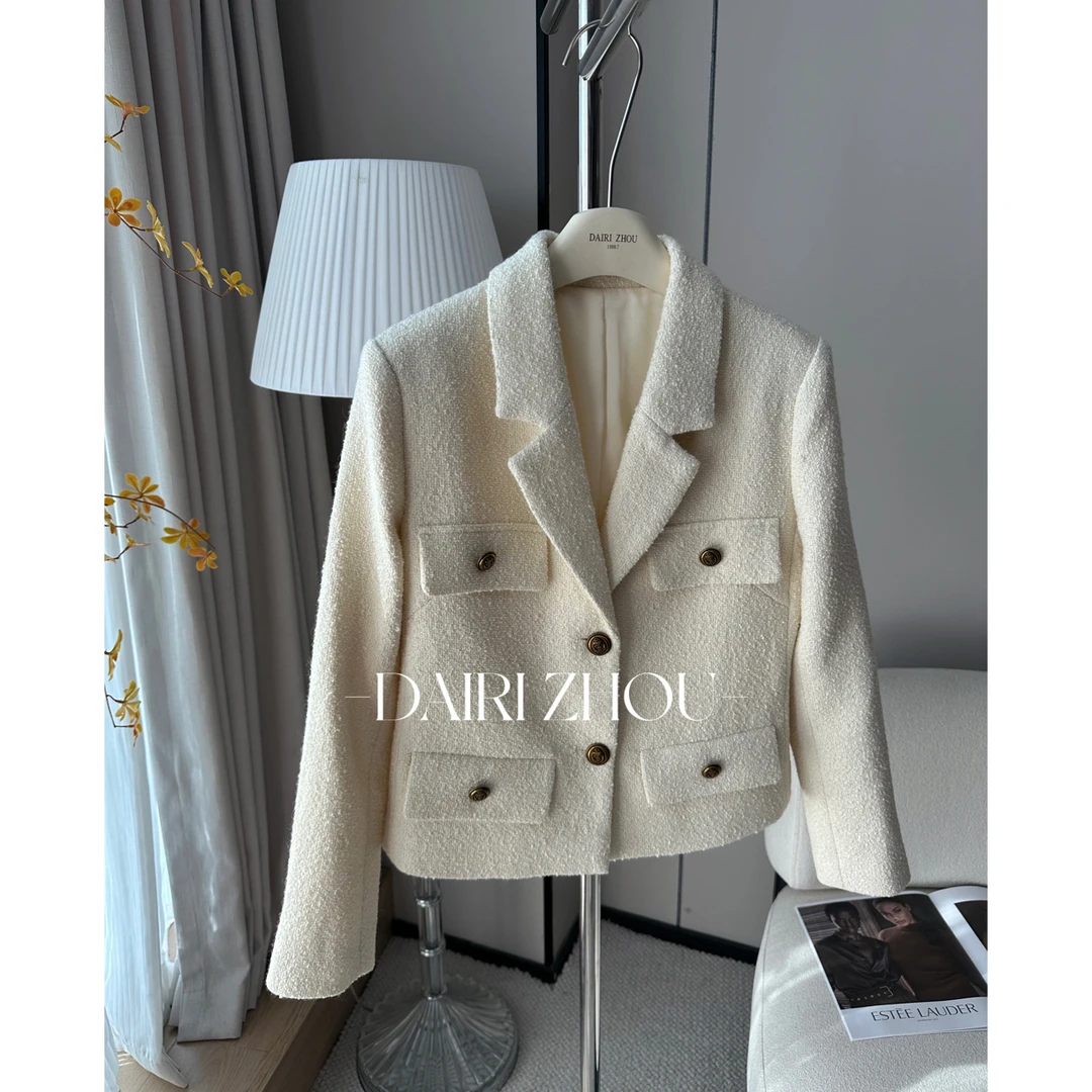 DAIRI  ZHOU▪️看见结局   65羊毛V领小香风外套粗花呢简约百搭秋