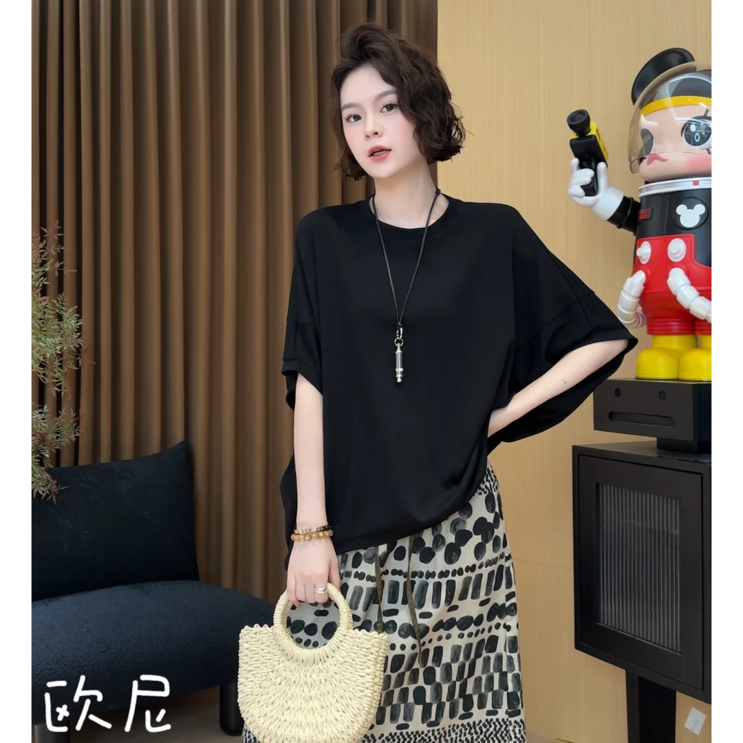 欧尼私服 2025夏新款圆领显瘦短袖松弛感T恤上衣2506C3561
