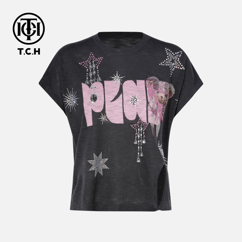 TCH私服烫钻工艺新时尚淑女百搭新潮流T恤女T75B09E5087轻奢tch