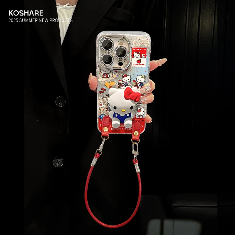 满屏kt适用于苹果15华为vivo/oppo小米iPhone16精孔冰川纹手机壳