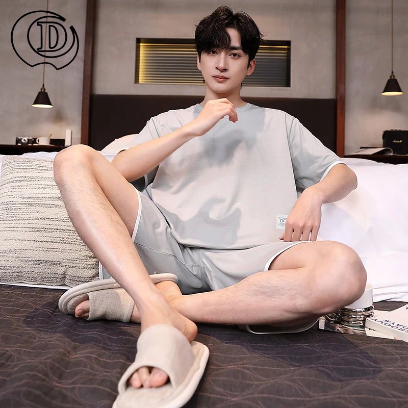 CD新款夏季冰丝感莫代尔男士睡衣短袖短裤休闲宽松男款家居服套装