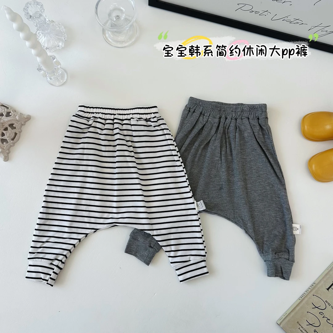 宝宝婴儿大PP裤新生幼儿裤子哈伦裤条纹大屁屁裤夏季男女弹力薄款