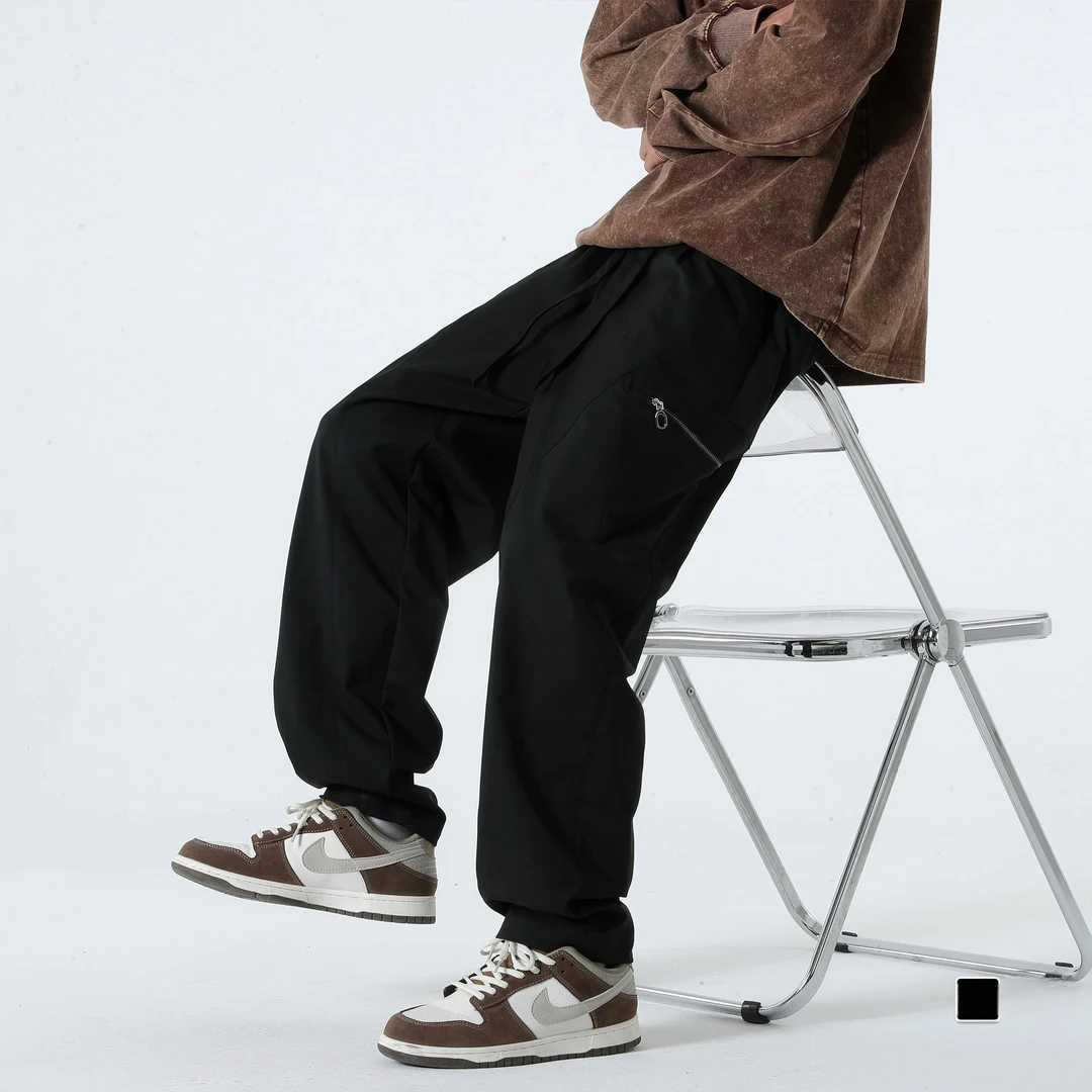 国潮牌情侣美式复古拉链贴袋工装裤宽松直筒休闲裤子