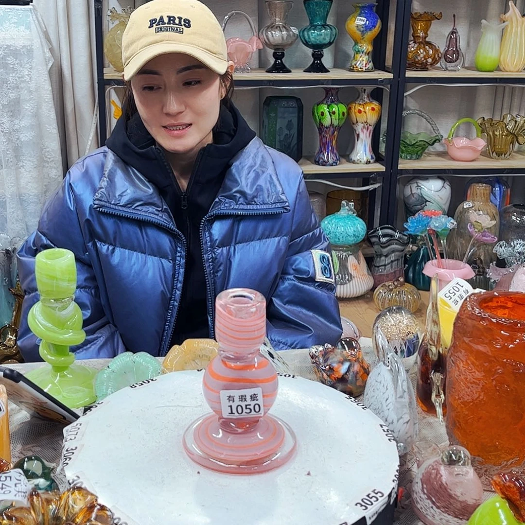 1050烛台家悦琉璃工艺品小纹瑕