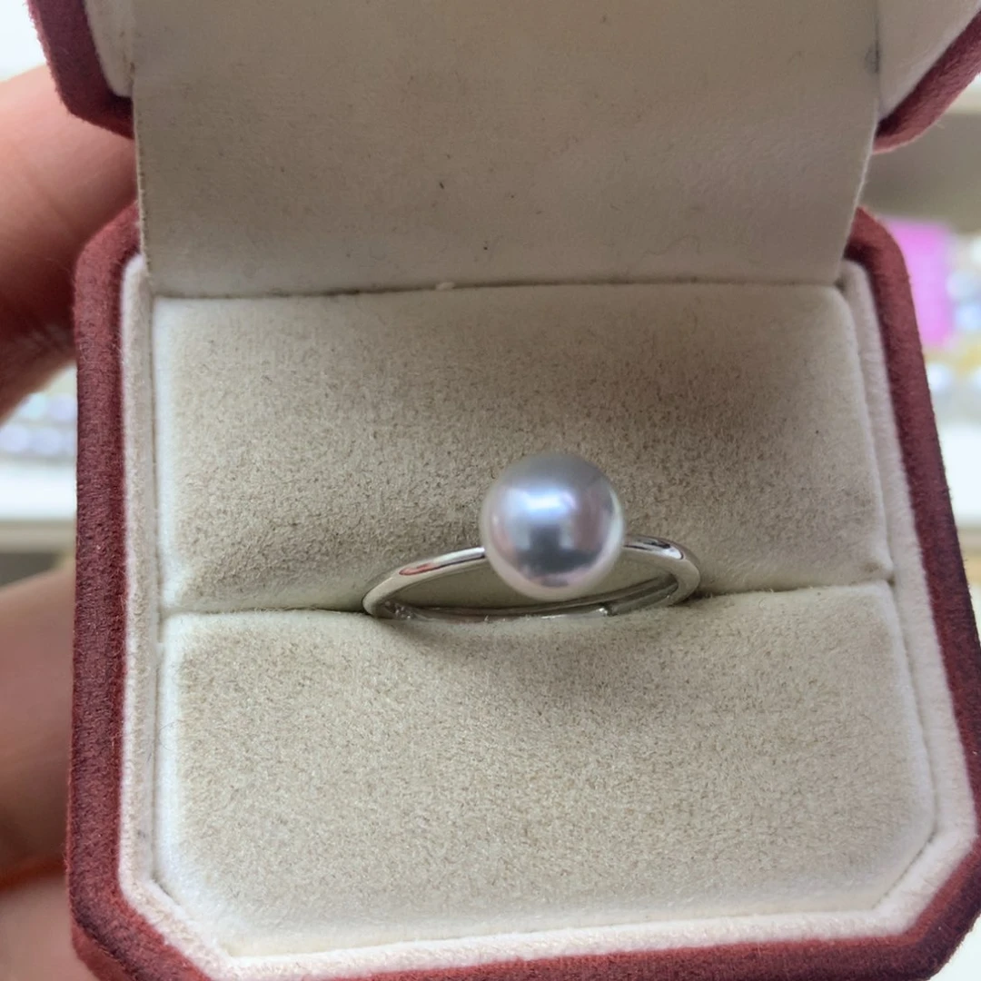 海水珍珠戒指银S925镶嵌7-7.5真多麻戒指