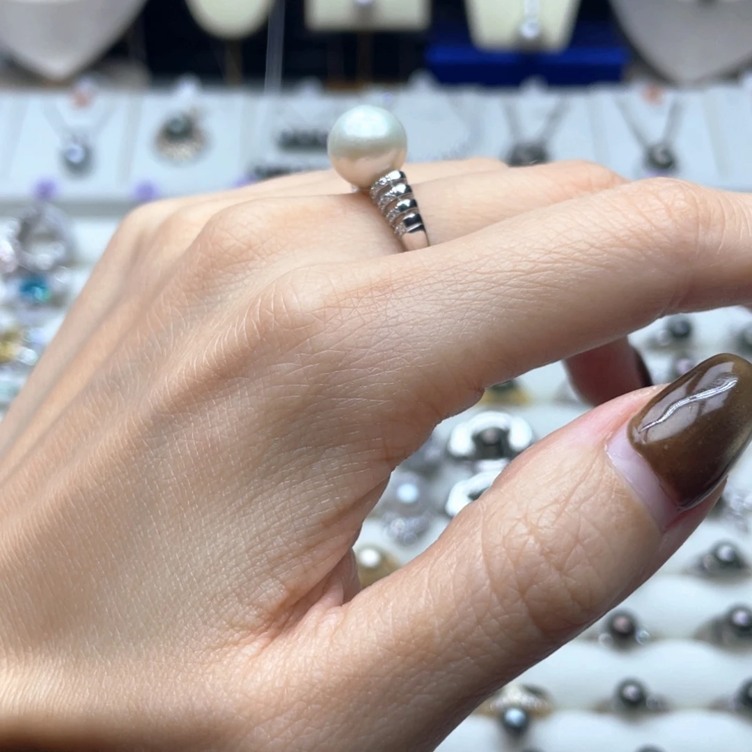 银S925镶嵌戒指淡水珍珠