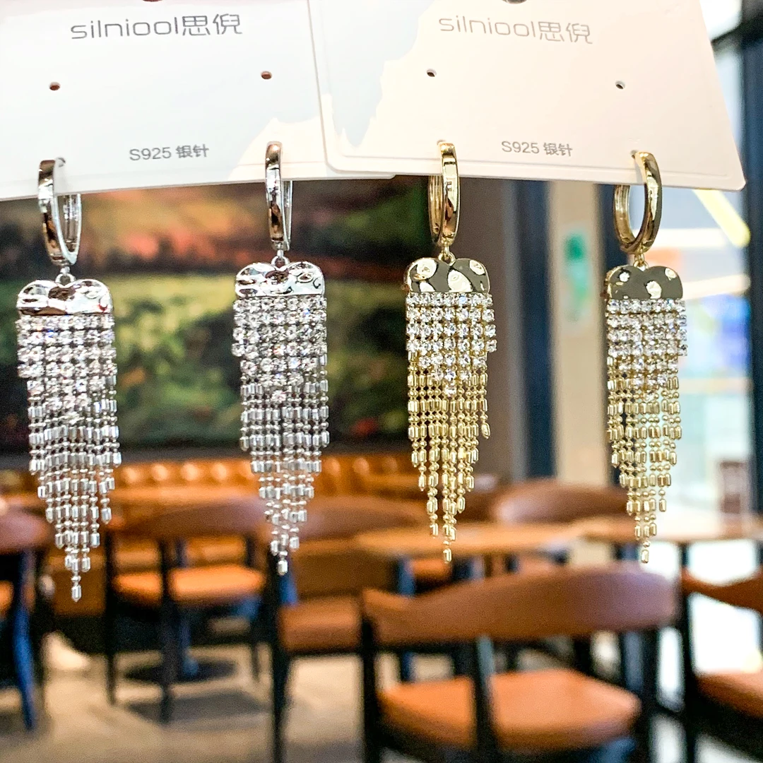 铜合金耳饰 新款气质流苏耳环镶钻个性百搭耳扣9711