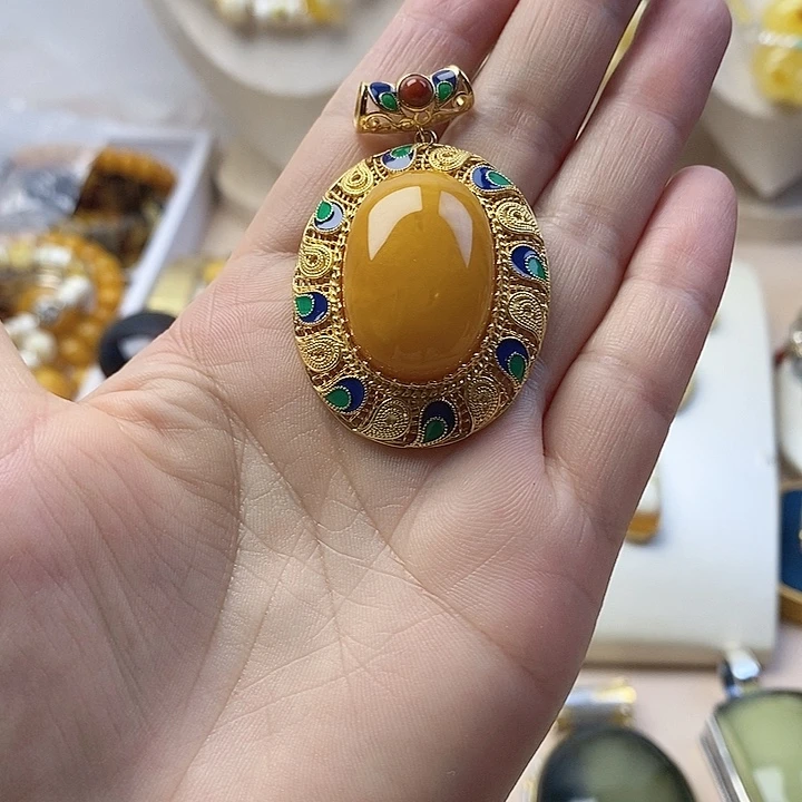 银S925镶嵌颈饰蜜蜡蜜蜡吊坠