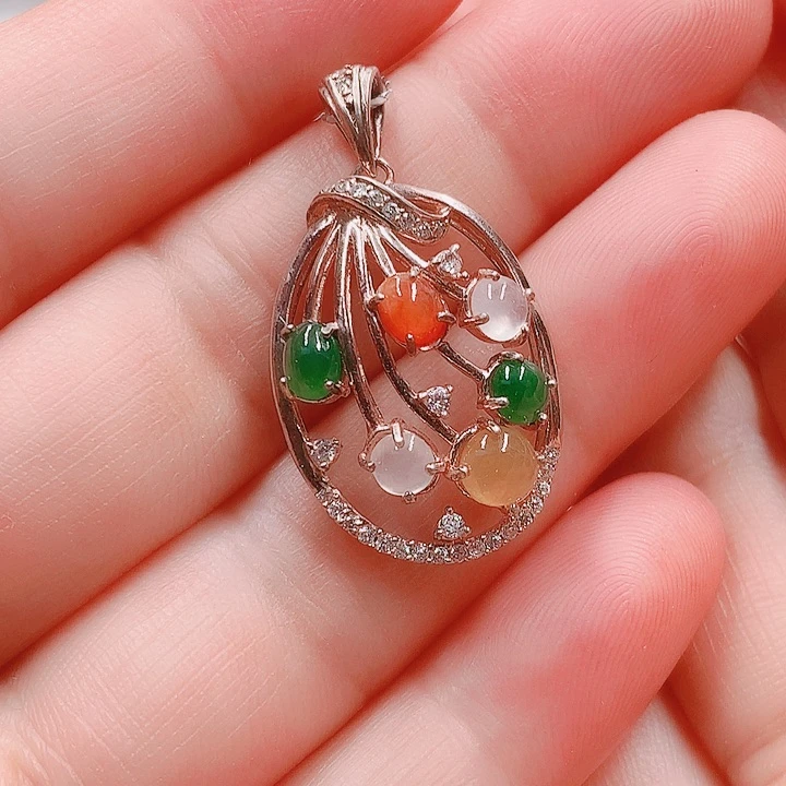 翡翠银S925镶嵌吊坠(不含链)