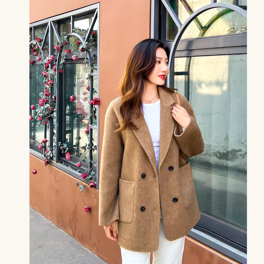 时尚百搭短款大衣女双面呢外套小个子显瘦秋冬款