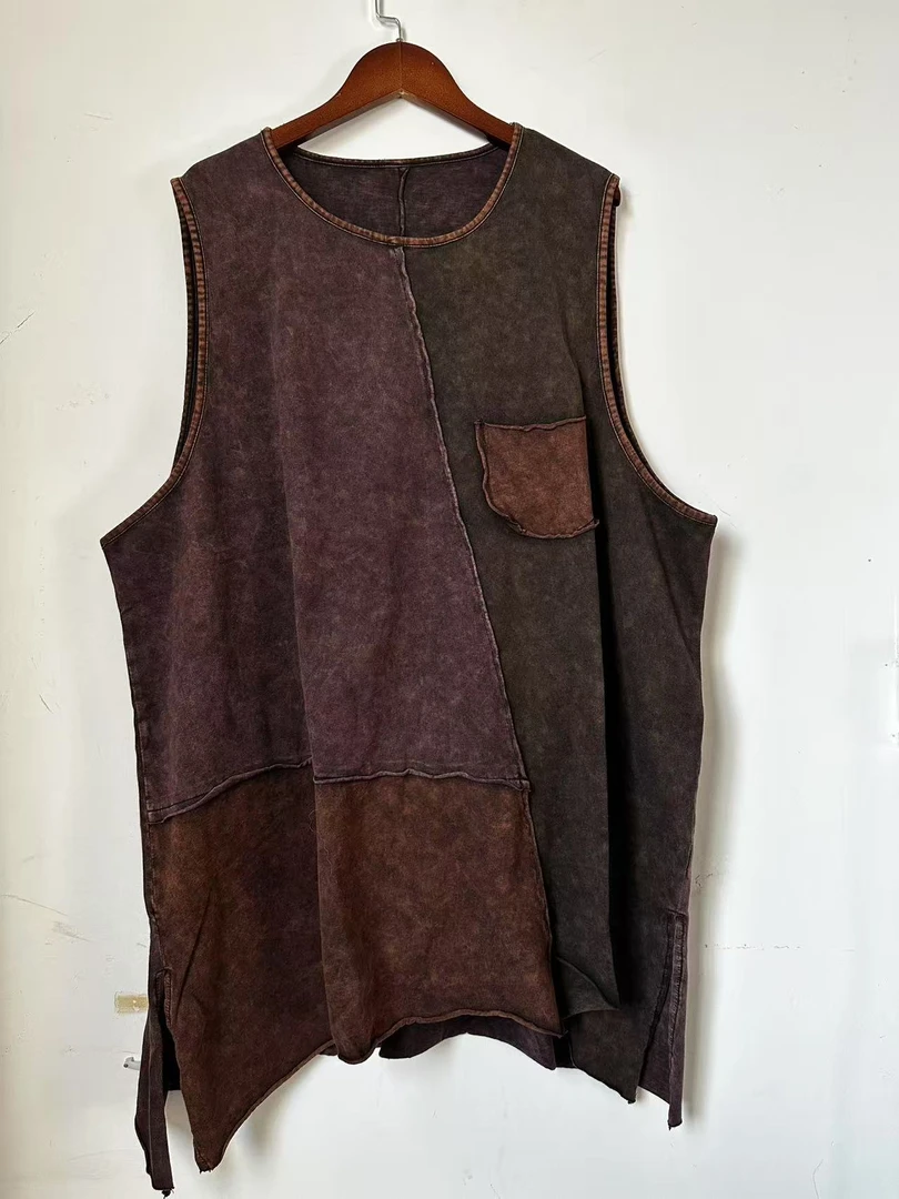 新款网红时尚拼接宽松百搭做旧无袖（衣长77胸围140）