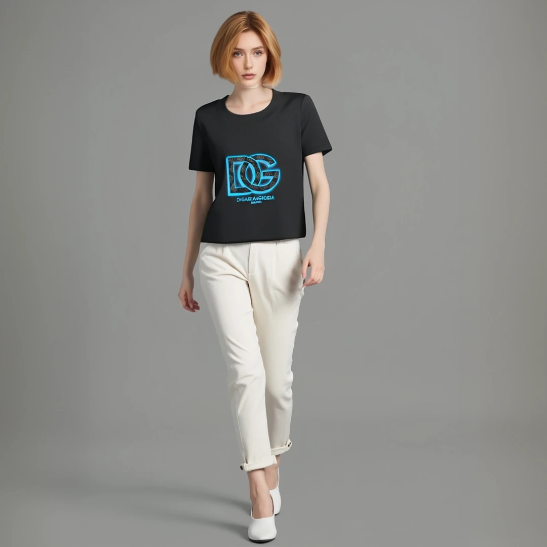 DG夏季男士匹马棉拉胶印花宽松短袖微阔简约潮流T恤男款圆领百搭