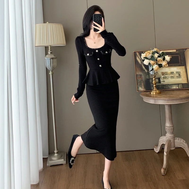 秋季法式名媛时尚御姐轻熟风气质轻奢小香风假两件连衣裙女高级感