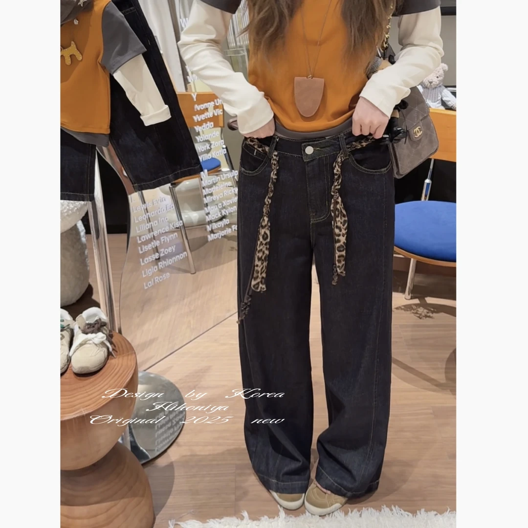 【古着商店】三Hihoniya~2025秋季亲子深色水洗复古男女同款牛仔裤