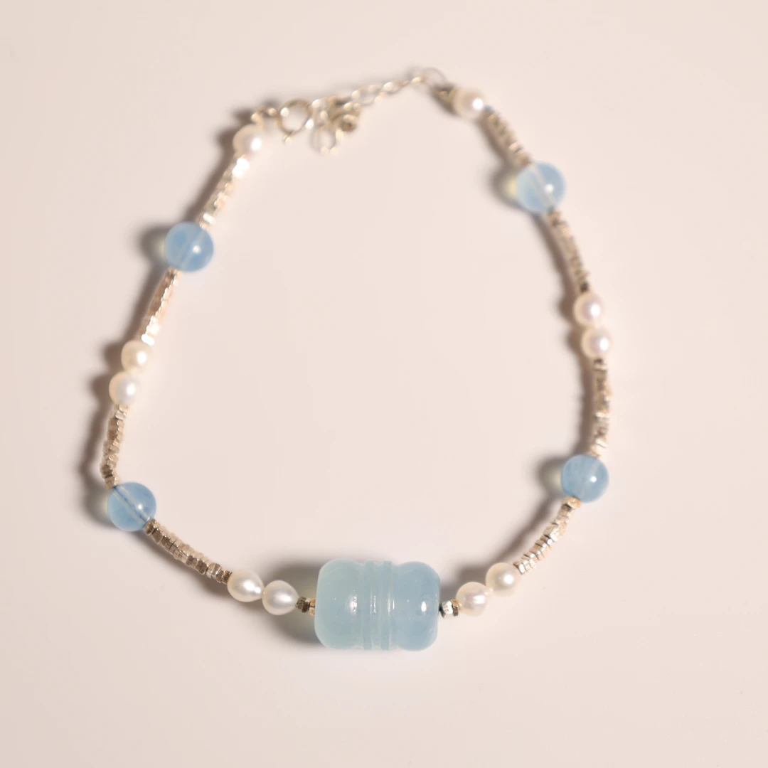 J029海蓝宝碎银子手链