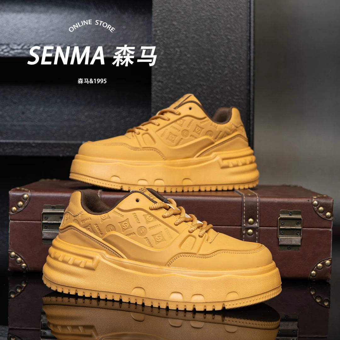 SENMA/森马男鞋秋冬款皮面厚底轻便时尚新款国潮百搭休闲鞋滑板鞋